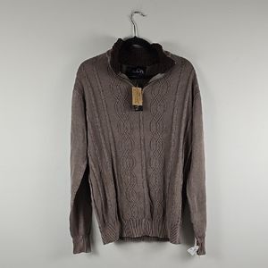 New The Slope Men's Brown Cable Knit 1/4 Zip Sherpa Collared Sweater